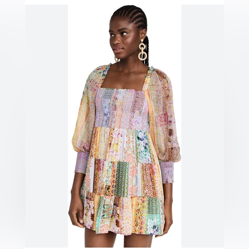 Alice + Olivia Rowen Tiered Boho Patchwork Tunic Dress Small